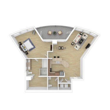 Rendering of the A4 floor plan with 1 bedroom[s] and 1.5 bathroom[s] at 44 Monroe