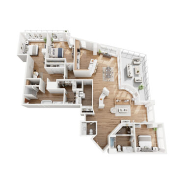 Rendering of the C1-PH3 floor plan with 3 bedroom[s] and 2.5 bathroom[s] at 44 Monroe